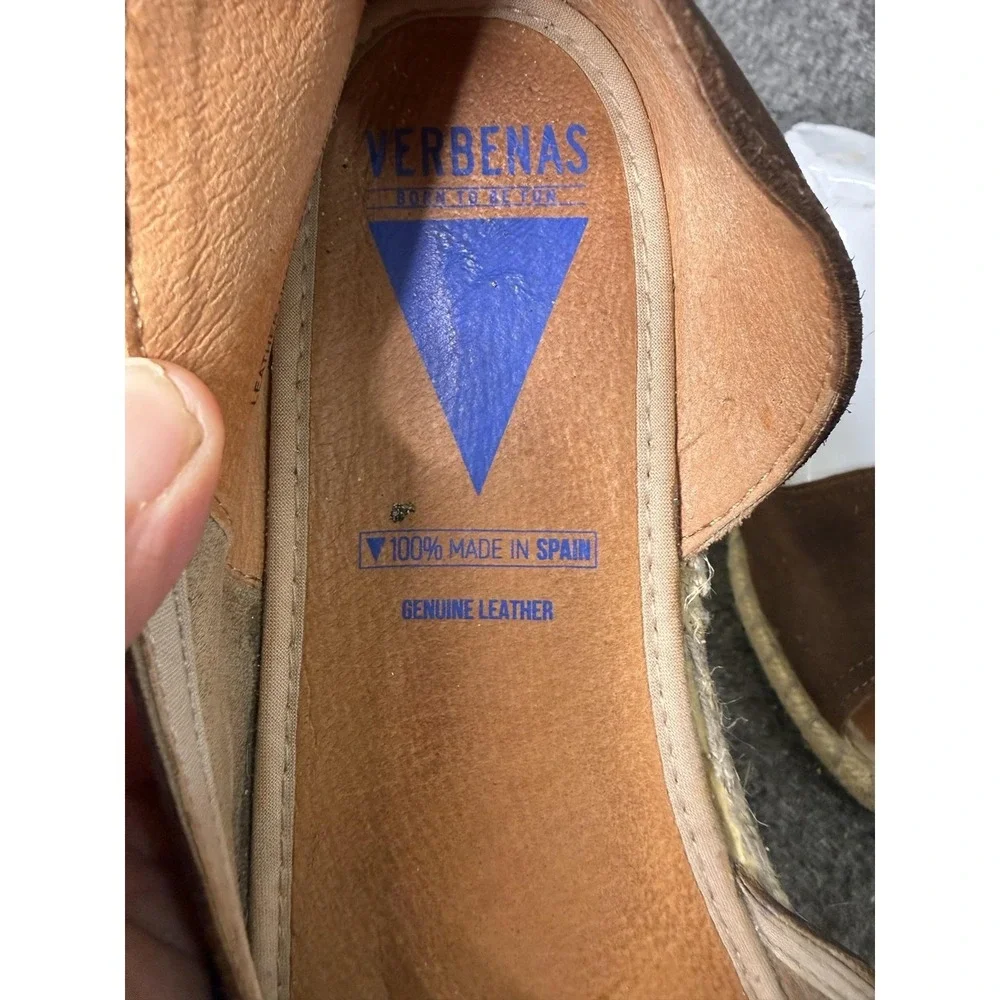 Verbenas Cruz Espadrille Shoes Womens Size 11 Brown Leather Slip On Flat Spain